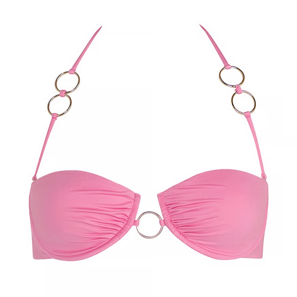 New! Monica Hansen Beachware Icon Girl On Fire Ring Bikini Top pink